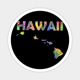 Colorful mandala art map of Hawaii with text in multicolor pattern Magnet